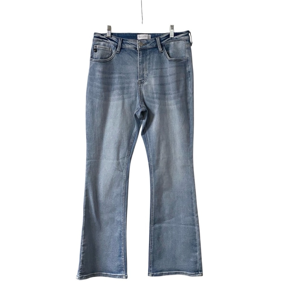 KanCan High Rise Flare Leg Light Wash Blue Women's Cotton Blend Jeans Size 31” - Picture 2 of 15